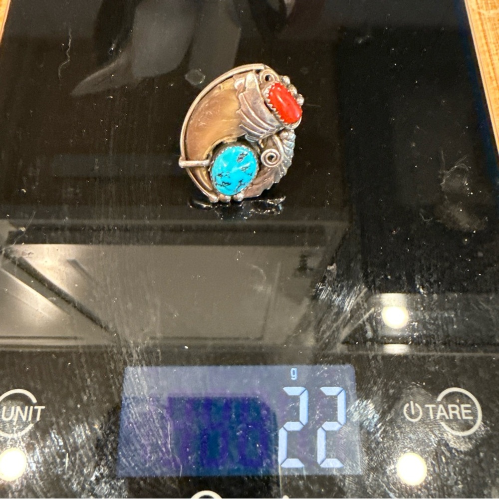 Native American Vintage sterling silver Ring with Turquoise Coral Rare Artistry - Picture 6 of 6
